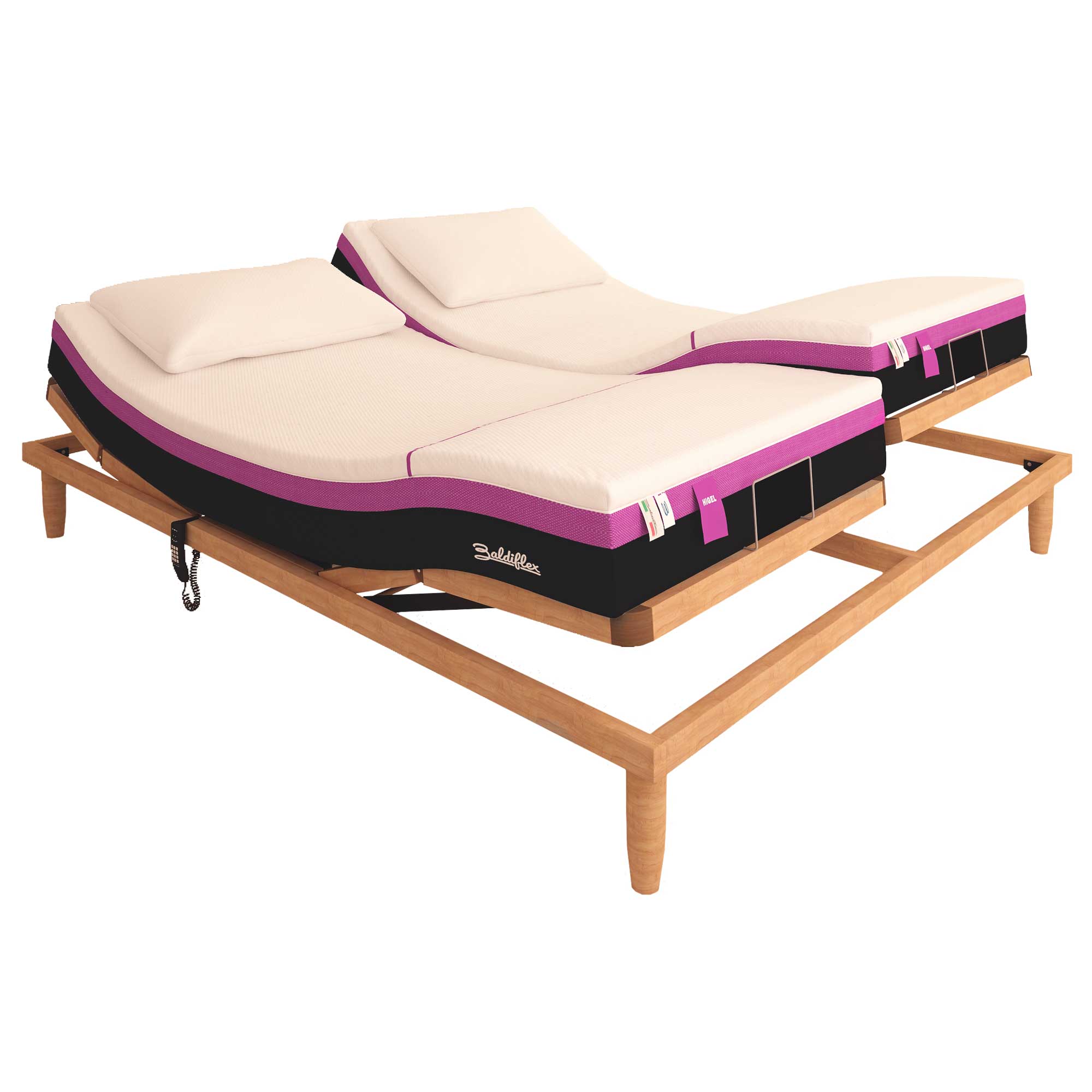 Wooden electric bed base with memory mattress and HiGel Baldiflex gel