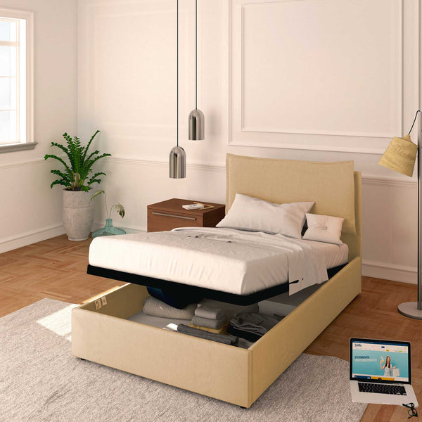 Lit coffre une place et demie en simili cuir déhoussable Monet