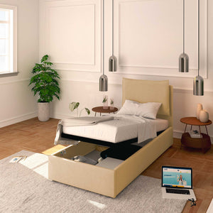 Single storage bed in removable fireproof eco-leather Monet