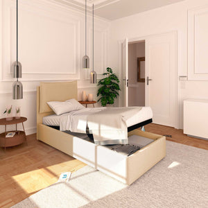 Single storage bed in removable fireproof eco-leather Monet