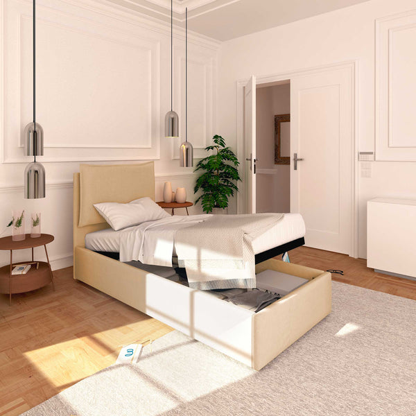 Single storage bed in removable fireproof eco-leather Monet