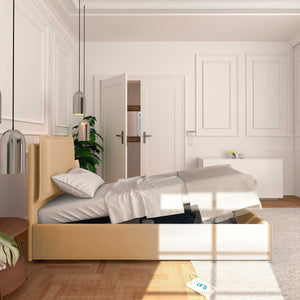 Single storage bed in removable fireproof eco-leather Monet