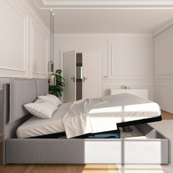 Letto contenitore king size / queen size in tessuto ignifugo sfoderabile Monet