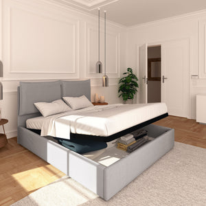 Letto contenitore king size / queen size in tessuto ignifugo sfoderabile Monet