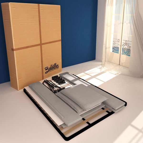 Letto contenitore king size / queen size in tessuto ignifugo sfoderabile Monet