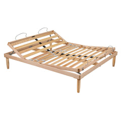 Manual bed frame with single lift and Natural wood frame