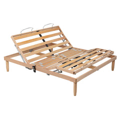 Single lift cable motor bed net with Natural wood frame