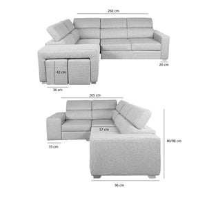 Canapé-lit d'angle avec deux poufs cubes Gregory