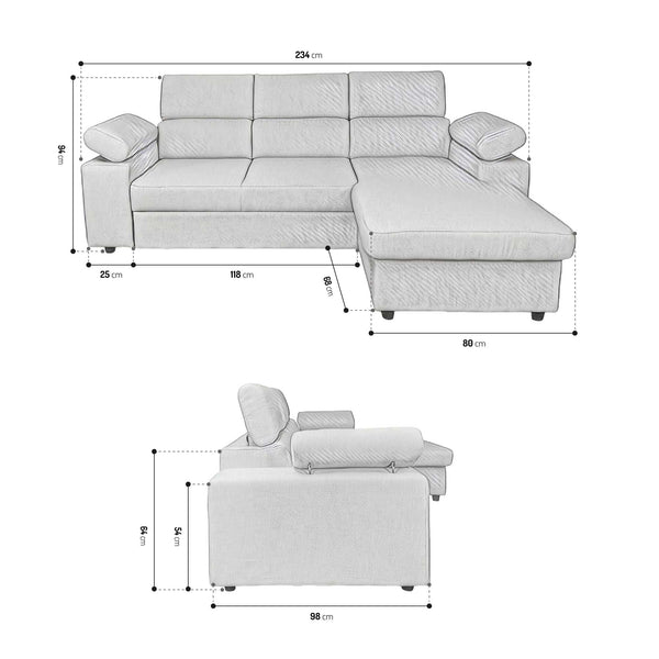 Canapé-lit d'angle avec méridienne Rachel