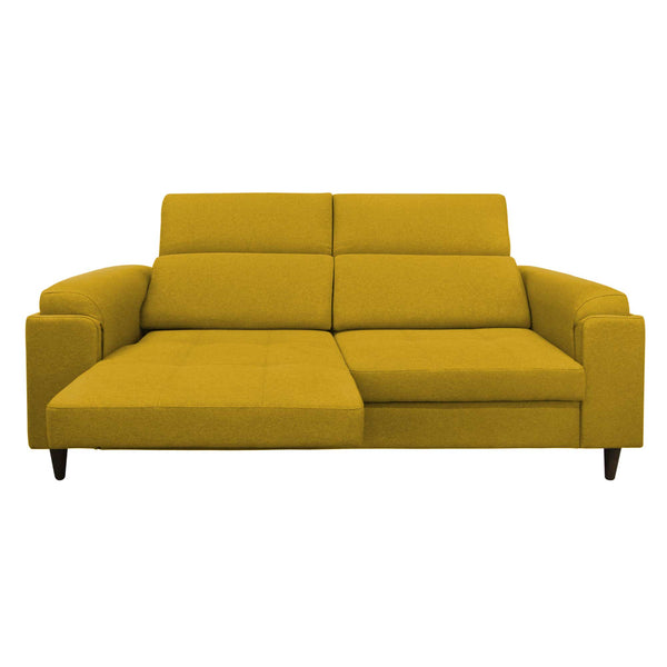 Divano allungabile frontale metà aperto tessuto senape Derry Baldiflex