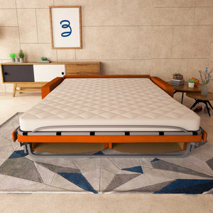 baldiflex divano letto tony in tessuto narancione frontale aperto