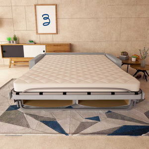 baldiflex divano letto tony in tessuto grigio chiaro fronte aperto
