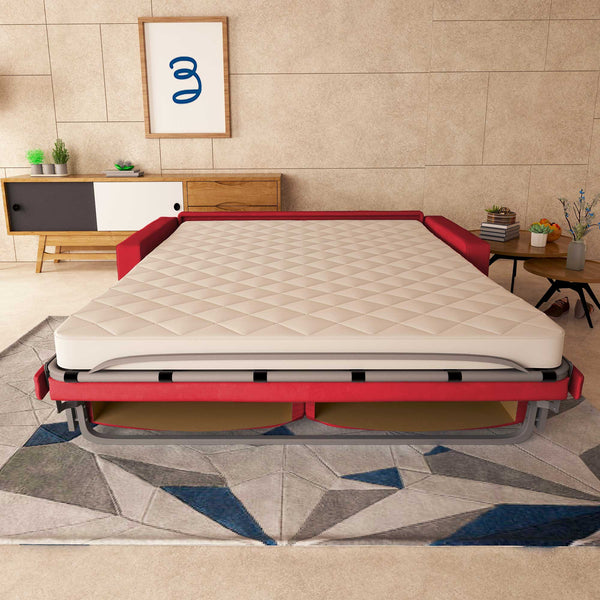 baldiflex divano letto tony in tessuto rosso frontale aperto
