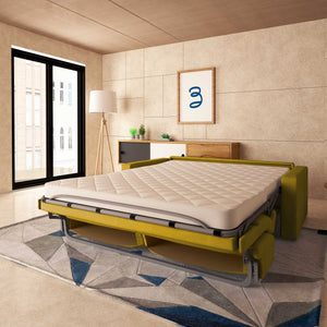 baldiflex divano letto tony in tessuto senape da destra aperto