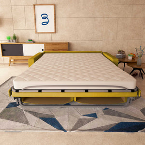 baldiflex divano letto tony in tessuto senape frontale aperto