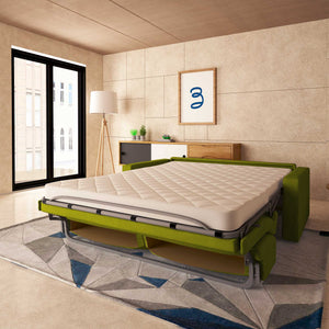 baldiflex divano letto tony in tessuto verde da destra aperto