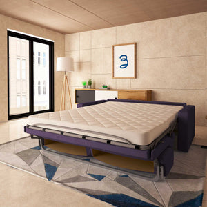 baldiflex divano letto tony in tessuto viola da destra aperto
