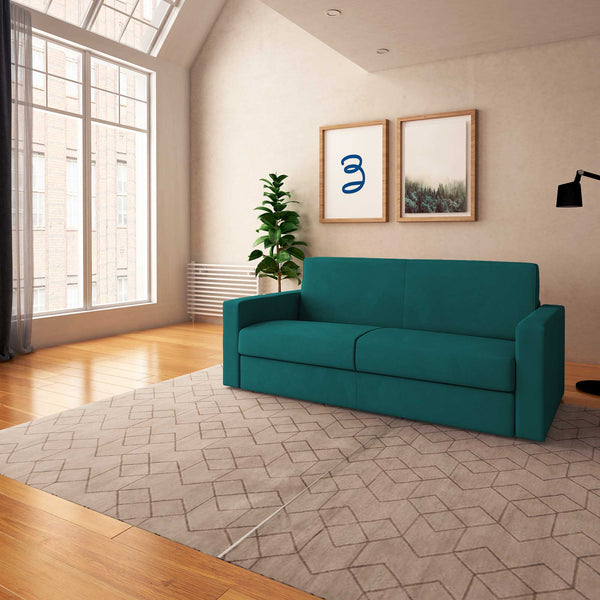 baldiflex divano letto willy tessuto turchese da destra