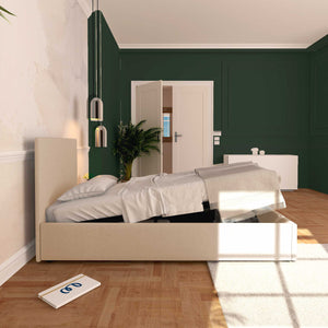 Baldiflex letto contenitore singolo in tessuto sfoderabile Rossano beige laterale