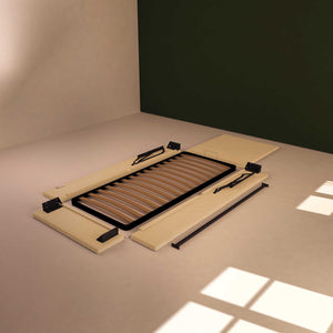 Baldiflex letto contenitore singolo in tessuto sfoderabile Rossano beige smontato