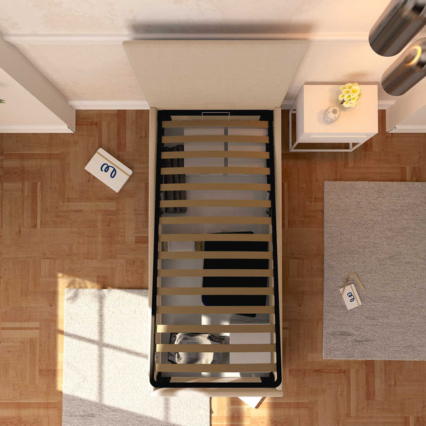 Baldiflex letto contenitore singolo in tessuto sfoderabile Rossano beige top