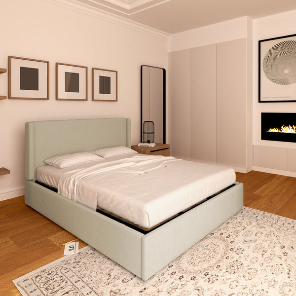 Lit avec rangement simple en faux cuir déhoussable Licia