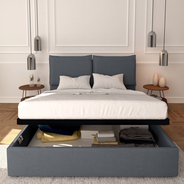 Baldiflex letto contenitore king size in tessuto sfoderabile Licia grigio antracite