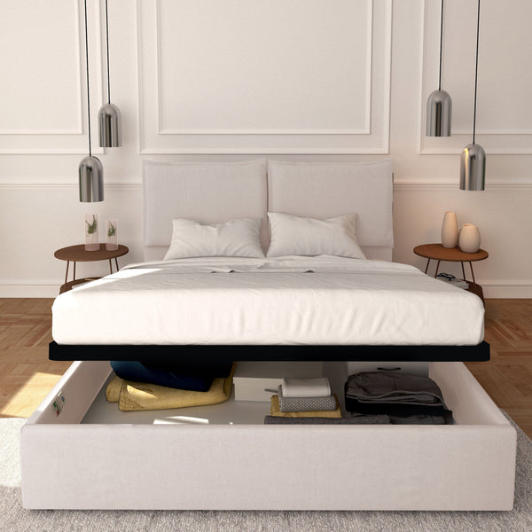 Baldiflex letto contenitore king size in tessuto sfoderabile Licia grigio chiaro