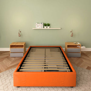 Baldiflex letto contenitore piazza e mezza senza testata in tessuto Cloe arancione fronte senza materasso