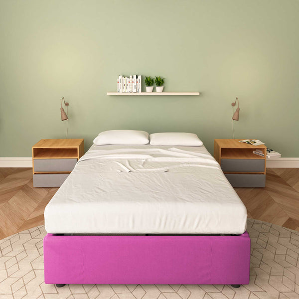 Baldiflex letto contenitore piazza e mezza senza testata in tessuto Cloe fucsia fronte