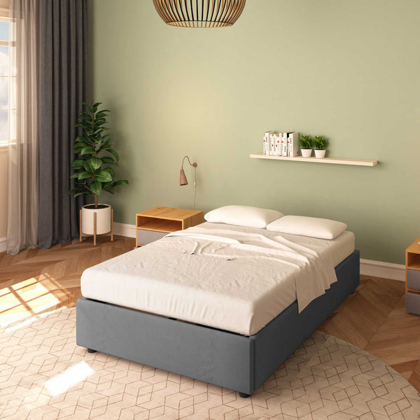 Baldiflex letto contenitore piazza e mezza senza testata in tessuto Cloe grigio antracite