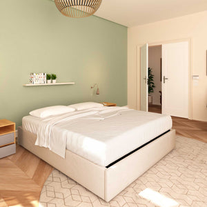 Baldiflex letto contenitore piazza e mezza senza testata in tessuto Cloe grigio talpa da sinistra