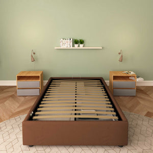 Baldiflex letto contenitore piazza e mezza senza testata in tessuto Cloe marrone fronte