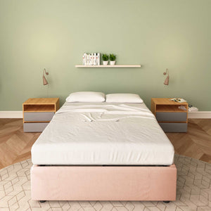 Baldiflex letto contenitore piazza e mezza senza testata in tessuto Cloe rosa antico fronte con materasso