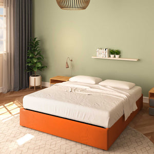 Baldiflex letto contenitore king size queen size senza testata in tessuto Cloe arancione