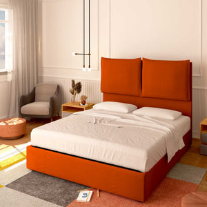 Baldiflex letto contenitore king size in tessuto Licia XL arancione da destra