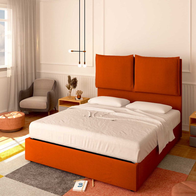 Baldiflex letto contenitore king size in tessuto Licia XL arancione da destra