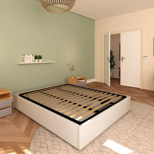 Baldiflex letto contenitore king size queen size senza testata in tessuto Cloe beige da sinistra