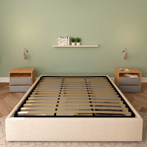 Baldiflex letto contenitore king size queen size senza testata in tessuto Cloe beige fronte
