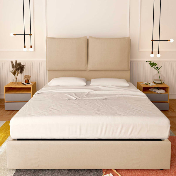 Baldiflex letto contenitore piazza e mezza in tessuto Licia XL beige fronte