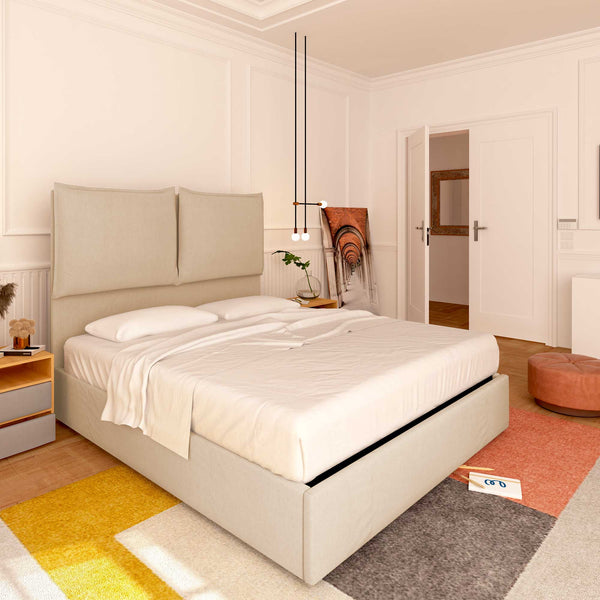 Baldiflex letto contenitore piazza e mezza in tessuto Licia XL beige da sinistra