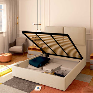Baldiflex letto contenitore matrimoniale in tessuto Licia XL beige