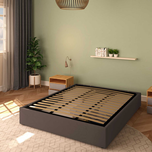 Baldiflex letto contenitore king size queen size senza testata in tessuto Cloe caffè da destra