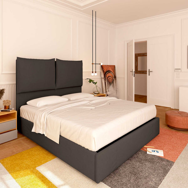 Baldiflex letto contenitore king size in tessuto Licia XL beige da sinistra