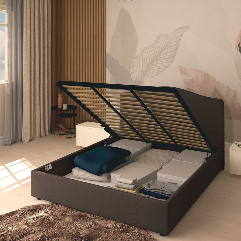 Queen size storage bed in Vittoria fabric