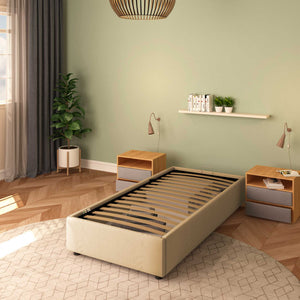 Baldiflex letto contenitore singolo senza testata in tessuto Cloe cammello laterale