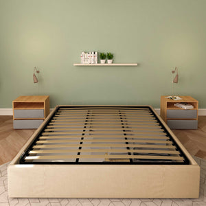 Baldiflex letto contenitore king size queen size senza testata in tessuto Cloe cammello fronte