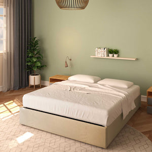 Baldiflex letto contenitore king size queen size senza testata in tessuto Cloe cammello