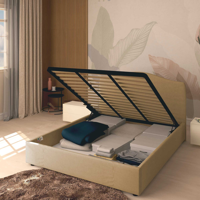 Queen size storage bed in Vittoria fabric