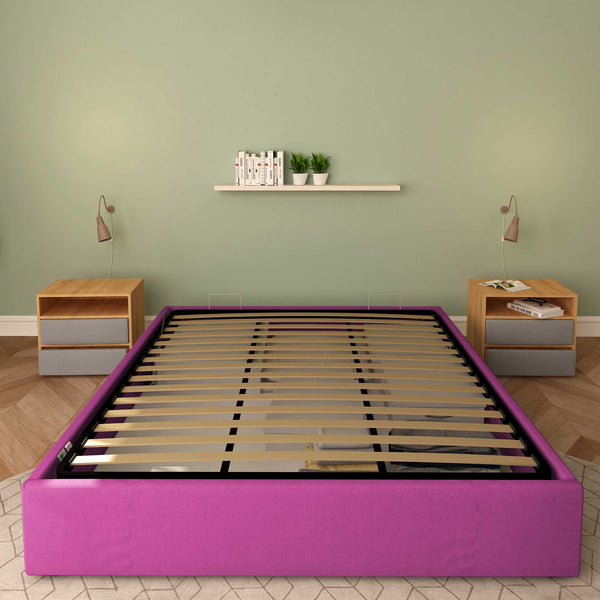 Baldiflex letto contenitore king size queen size senza testata in tessuto Cloe fucsia fronte